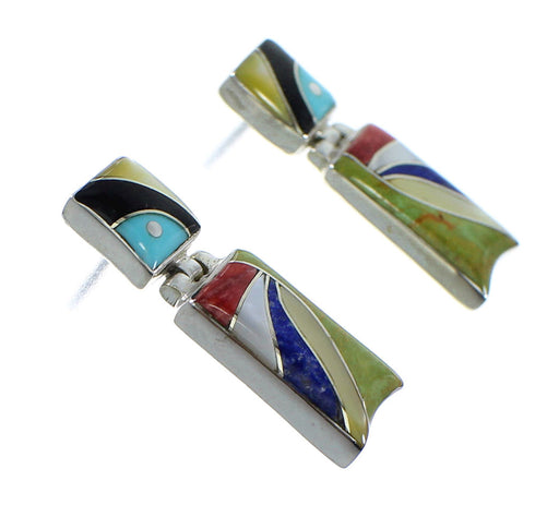 Genuine Sterling Silver Multicolor Inlay Earrings EX54041